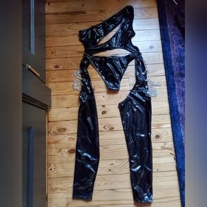 CLUB EXX Holographic Moonwalk Cut-Out Catsuit - black